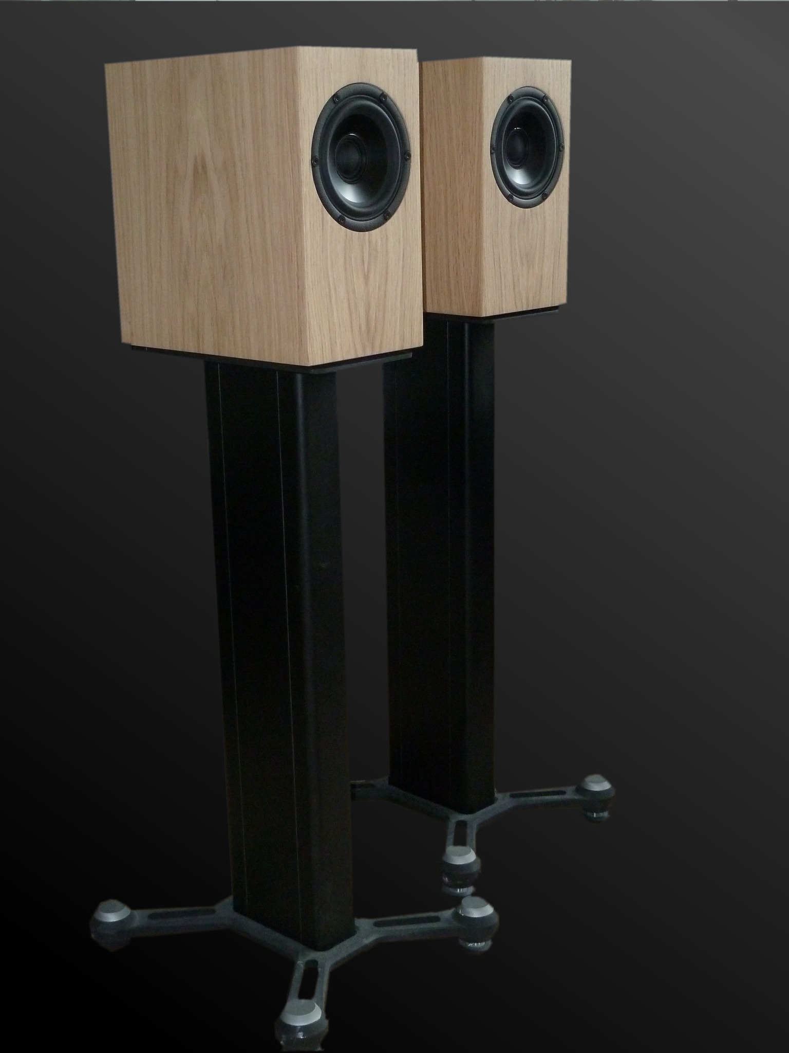 Kleine speakers op speakerstandaard
